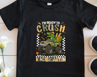恐竜の「I'm Ready To Crush」幼稚園シャツ、かわいい幼稚園シャツ、新学期Tシャツ、おもしろ恐竜トラックTシャツ、幼稚園シャツ