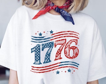 1776 Amerika 4 juli-shirt, Fourth of July-shirt, Stars and Stripes-shirt, Amerikaans vrouwenshirt, Independence Day, Amerikaanse geschiedenis 1776