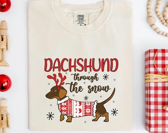 Comfort Colors® Dachshund Christmas Shirt, Christmas Cute Dog Shirt, Dachshund Xmas Tee, Dog Lover Tee, Xmas Dog Shirt, Dachshund Mom Gift