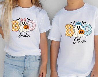 Custom Ghost Boo Halloween With Kid Names Shirt, Personalized Halloween Kid Shirt, Cute Boo Halloween Tee, Boo Crew Tee, Funny Halloween Tee