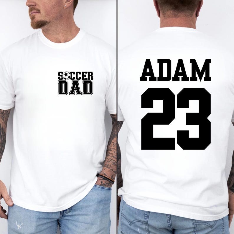 Comfort Colors® Personalized Soccer Dad Shirt, Soccer Dad Tee, Cheer Dad Shirt, Custom Kids Name and Number Shirt, Fathers Day T-shirt image 3