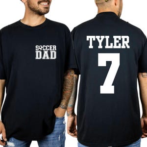 Comfort Colors® Personalized Soccer Dad Shirt, Soccer Dad Tee, Cheer Dad Shirt, Custom Kids Name and Number Shirt, Fathers Day T-shirt image 1