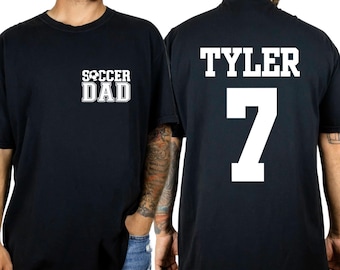 T-shirt de football personnalisé Comfort Colors®, t-shirt de footballeur, t-shirt Cheer Dad, t-shirt personnalisé avec nom et numéro pour enfant, t-shirt fête des pères