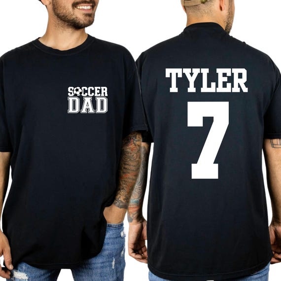 Comfort Colors® Personalized Soccer Dad Shirt, Soccer Dad Tee, Cheer Dad Shirt, Custom Kids Name and Number Shirt, Fathers Day T-shirt
