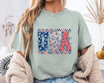 Comfort Colors Coquette 4th of July USA Shirt, Floral Coquette America Shirt, 4th of July Tee, Floral USA Tee, Fourth Of July Gift For Women