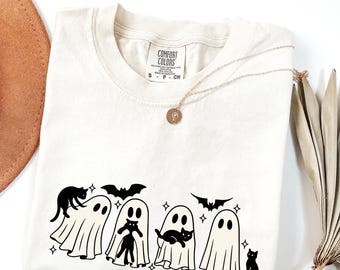 Comfort Colors Halloween Black Cat & Ghost Shirt, Spooky Season, Trendy Halloween Shirt, Cute Ghost and Black Cat Shirt, Funny Halloween Tee