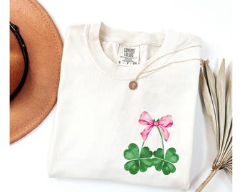 Sudadera con lazo del día de San Patricio de Comfort Colors Coquette, camiseta del día de San Patricio, camiseta con trébol de la suerte, regalo de Coquette rosa, camiseta de San Patricio