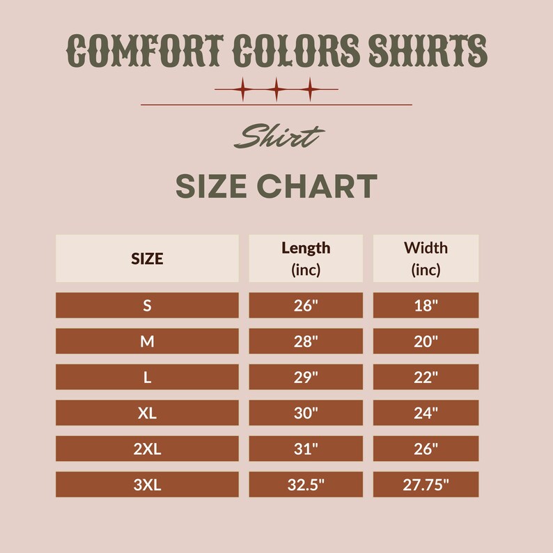 the size chart for comfort colors shirts