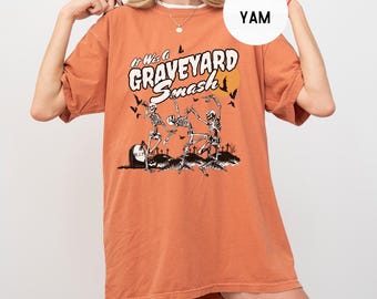 Retro Skeleton Halloween Comfort Colors® Shirt, Trendiges Herbst Shirt, Gruselige Saison, Friedhof Smash Shirt, Stil der 90er Jahre übergroßes T-Shirt, Geschenke