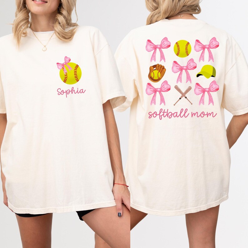 Comfort Colors® Custom Softball Mom Shirt, Coquette Softball Tee, Custom Softball Mama Tee, Mothers Day Gift, Game Day Shirt, Cheer Mom Tee image 2