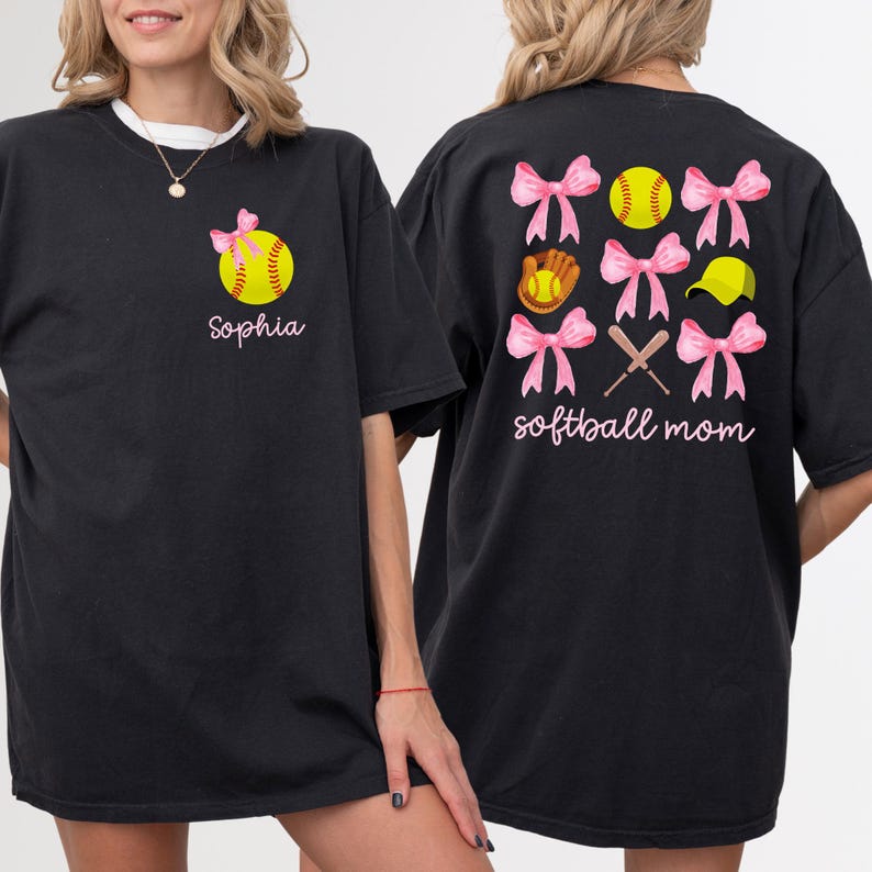 Comfort Colors® Custom Softball Mom Shirt, Coquette Softball Tee, Custom Softball Mama Tee, Mothers Day Gift, Game Day Shirt, Cheer Mom Tee image 3