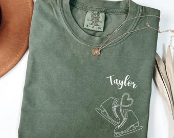 Comfort Colors® aangepast kunstschaatsshirt, schaatsshirt, aangepast shirt schaatser, gepersonaliseerd schaatsshirt, gepersonaliseerd schaatsshirt, leuk schaatscadeau