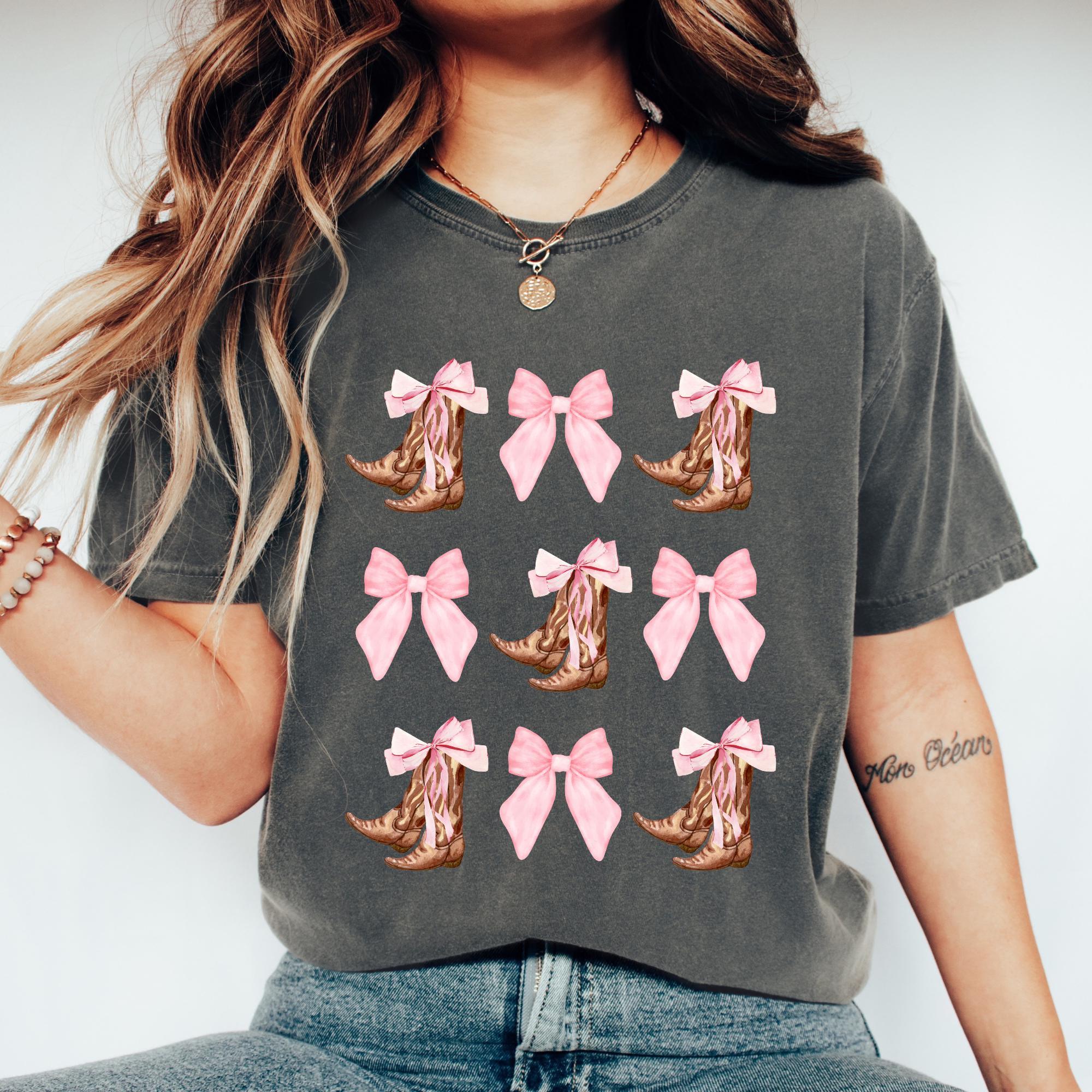 Comfort Colors® Coquette Cowgirl Shirt, Western Cowgirl Shirt, Pink Bow Western Tee, Horse Lover Gift, Western Shirt, Cowgirl Boot Shirt