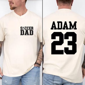 Comfort Colors® Personalized Soccer Dad Shirt, Soccer Dad Tee, Cheer Dad Shirt, Custom Kids Name and Number Shirt, Fathers Day T-shirt image 2