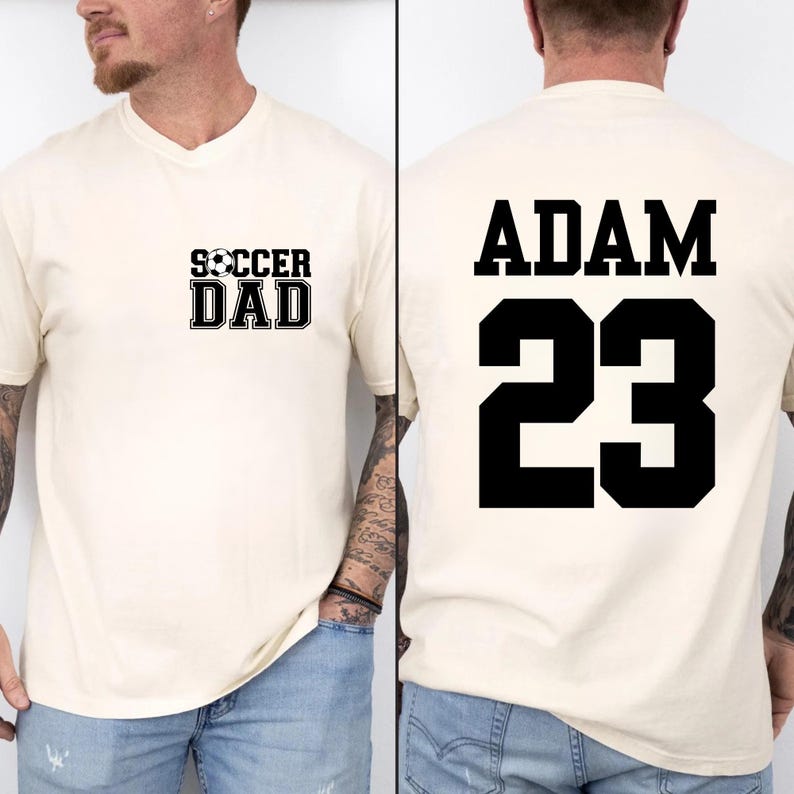 Comfort Colors® Personalized Soccer Dad Shirt, Soccer Dad Tee, Cheer Dad Shirt, Custom Kids Name and Number Shirt, Fathers Day T-shirt image 2