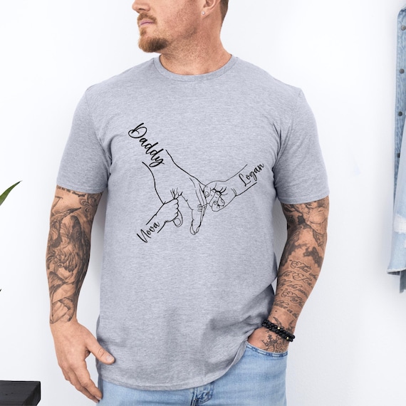 Custom Dad Hand With Kid Names Tee, Holding Dad Fingers Shirt, Custom Kids Name Shirt, Fathers Day Gift, Gift For Papa, Personalized Dad Tee