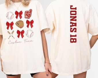 Comfort Colors® Custom Coquette Baseball Shirt, Name and Number Baseball Tee, Coquette Bow Baseball Tee, Baseball Mom Tee , Mothers Day Gift