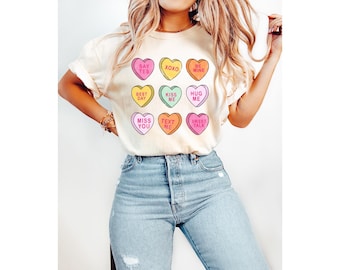 Comfort Colors Valentines Conversation Hearts T-Shirt, Sweet Talk Tee, Say Yes, Xoxo, Be Mine, Best Day, Kiss Me, Hug Me, Miss You, Text Me