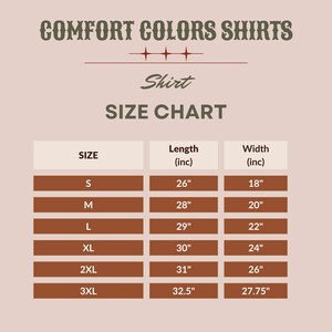 the size chart for comfort colors shirts