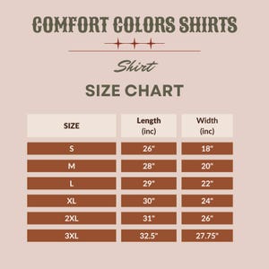 the size chart for comfort colors shirts