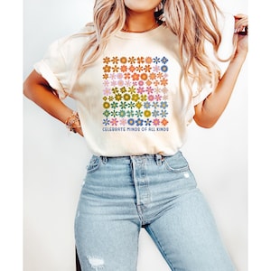 Camisetas de colores cómodos que celebran las mentes de todo tipo, camiseta de neurodiversidad, camiseta de concienciación sobre el autismo, camiseta de TDAH, regalo especial de aceptación del autismo