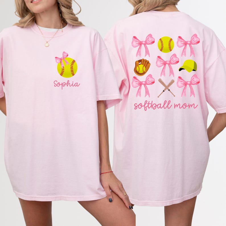 Comfort Colors® Custom Softball Mom Shirt, Coquette Softball Tee, Custom Softball Mama Tee, Mothers Day Gift, Game Day Shirt, Cheer Mom Tee image 4