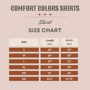 the size chart for comfort colors shirts