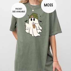 Comfort Colors® Cute Ghost Coffee Halloween Shirt, Spooky Season, Funny Halloween Shirt, Fall Coffee Lover, Retro Fall Shirt, Ghost Shirt
