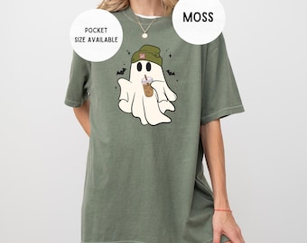 Jolie chemise d'Halloween café fantôme Comfort Colors®, Saison fantasmagorique, Chemise d'Halloween amusante, Amateur de café d'automne, Chemise d'automne rétro, Chemise fantôme