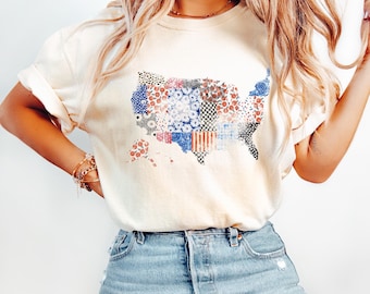 Comfort Colors® Retro America USA Map Shirt, America 4th July T-shirt, 4th Of July Tee, USA Flag Tee, Retro 4th July T-shirt, Patriotic Tee