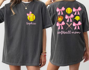 Comfort Colors® Custom Softball Mom Shirt, Coquette Softball Tee, Custom Softball Mama Tee, Mothers Day Gift, Game Day Shirt, Cheer Mom Tee