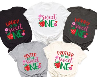 Bijpassende familieshirts Sweet One Strawberry Girl-verjaardagsshirts, Sweet One Family-shirts, outfit aardbei 1e verjaardag, T-shirt eerste verjaardagsfeestje