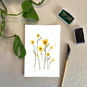 Carta acquerello originale con fiori gialli