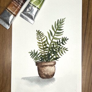 Vaso di piante in carta acquerello dipinto originale per regalo, compleanno o decorazione per lei o per lui