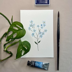 Originale biglietto acquerello con fiori "Non ti scordar di me" con busta
