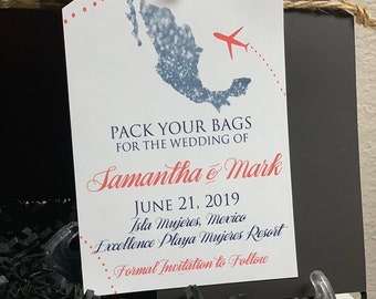 Destination Wedding Invitation. Save the Date Luggage Tag. Cancun Mexico save the date. Cabo save the date Magnet luggage tag save the date.