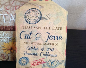 Destination Wedding Save the Date. Luggage Tag Magnet save the date. Save the date luggage tag. Vintage Stamp Design