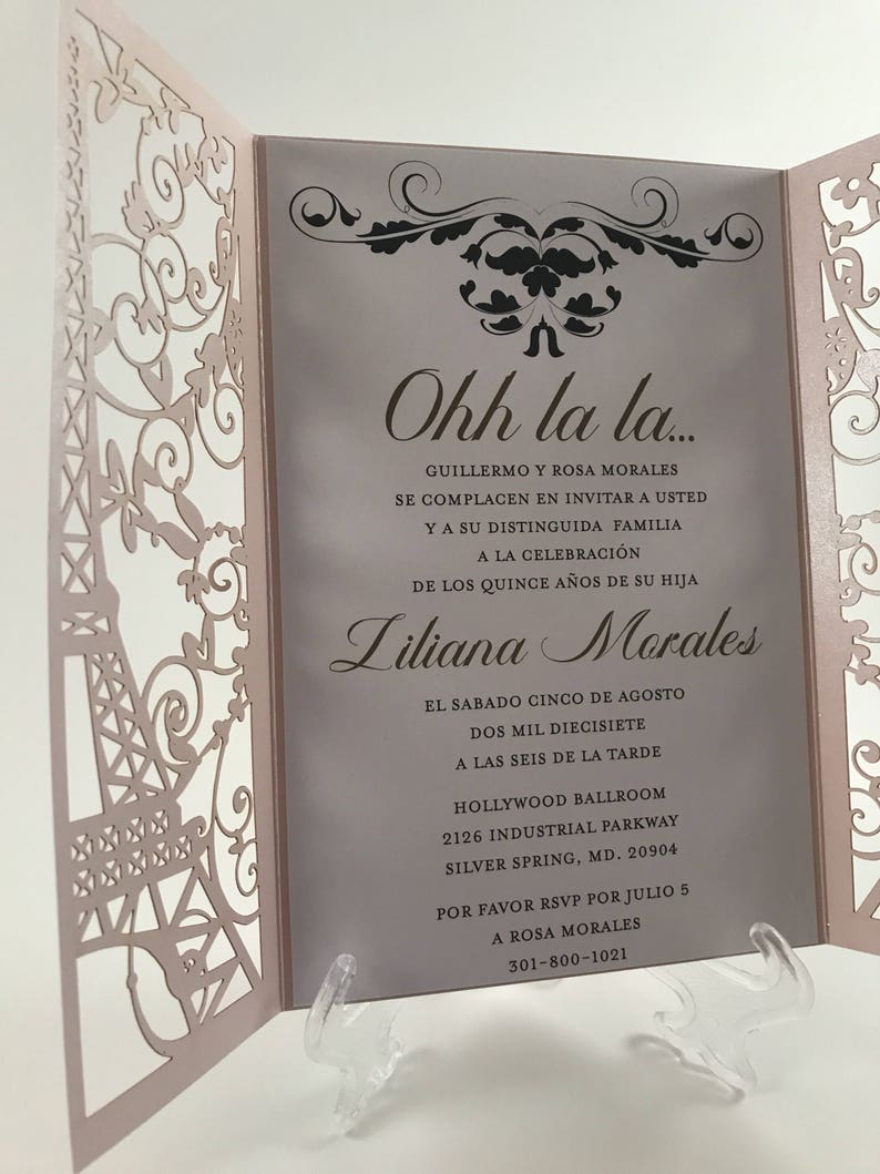 Laser Cut Pink Paris Quinceanera Invite Eiffel Tower Etsy