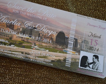 Chile Boarding Pass Invitation or Save the Date. Chile wedding invitatio