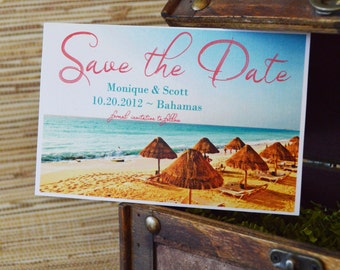 Postcard Save The Date:  Beach Design.  Mexico Save the Date. Tropical Wedding