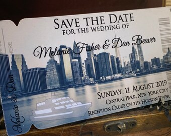 New York Skyline magnet save the date. New York cruise save the date. New York yacht wedding invite. New Jersey save the date