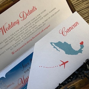 Mexico Destination Wedding Invitation. Beach Wedding Invitation. Boarding pass magnet invitation.