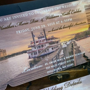 Minnesota river boat wedding invitation. Riverboat wedding invitation. Yacht wedding invitation. image 1