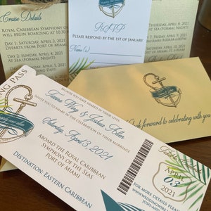 Tropical Cruise Wedding Invitation.  Tropical Cruise Boarding Pass Invitation. Caribbean Cruise Invitation