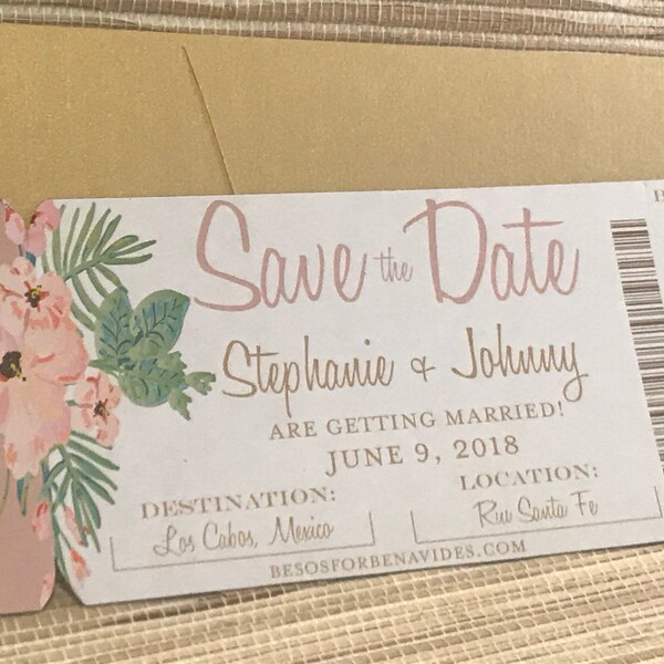 Strand Save the Date. Instapkaart uitnodigen. Magneet Save the Date.  Tropische huwelijksuitnodiging. Mexico save the date