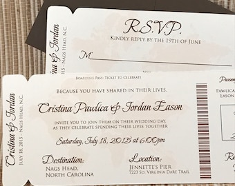 Boarding Pass Save the Date / Invitation. Destination Wedding Invitation. DEPOSIT: World Map Design