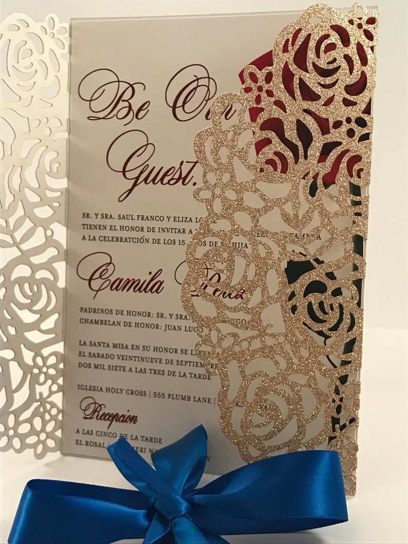 Quinceanera Invite. Beauty and the Beast Invitation. Rose Etsy