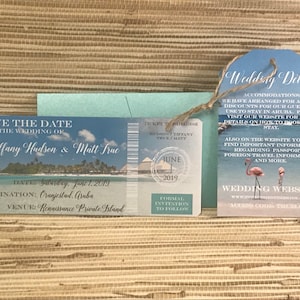 Flamingo Aruba Magnet Save the Date. Aruba Wedding Invitation. Boarding pass wedding invitation.