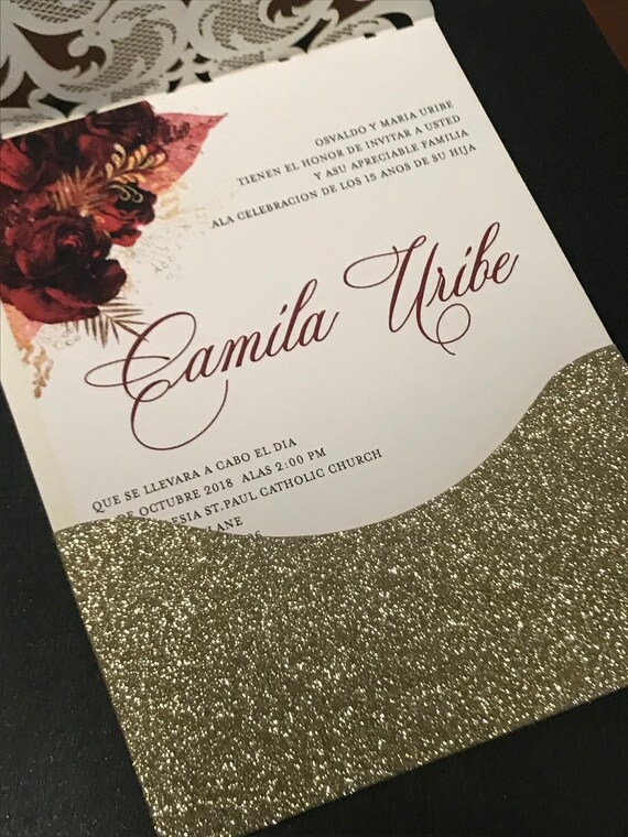 quinceanera invitations red and black quince invite laser cut invitation glitter quinceanera invite red rose quinceanera invitation quince invitations