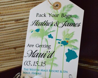 Hawaii Save the Date.  Hawaii Luggage Tag Save the Date.